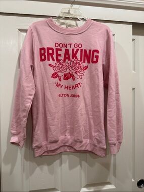 Pink Graphic Crewneck Sweatshirt - Don't Go Breaking My Heart